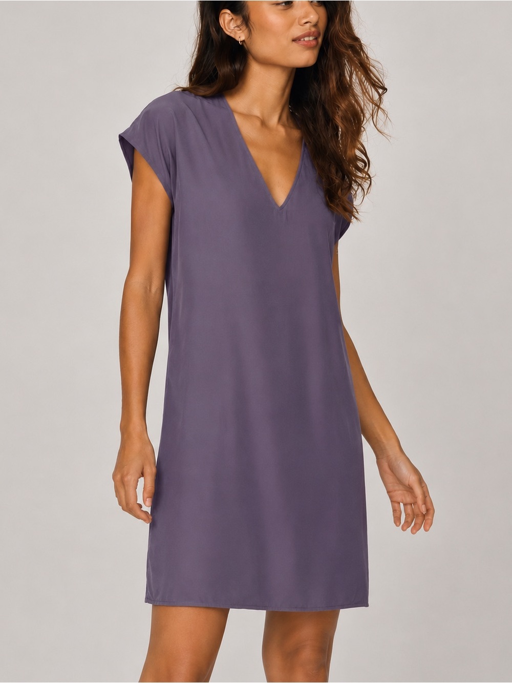 Marie Oliver 100% Silk Shift Dress XS Periwinkle Purple V-Neck Cap Sleeve